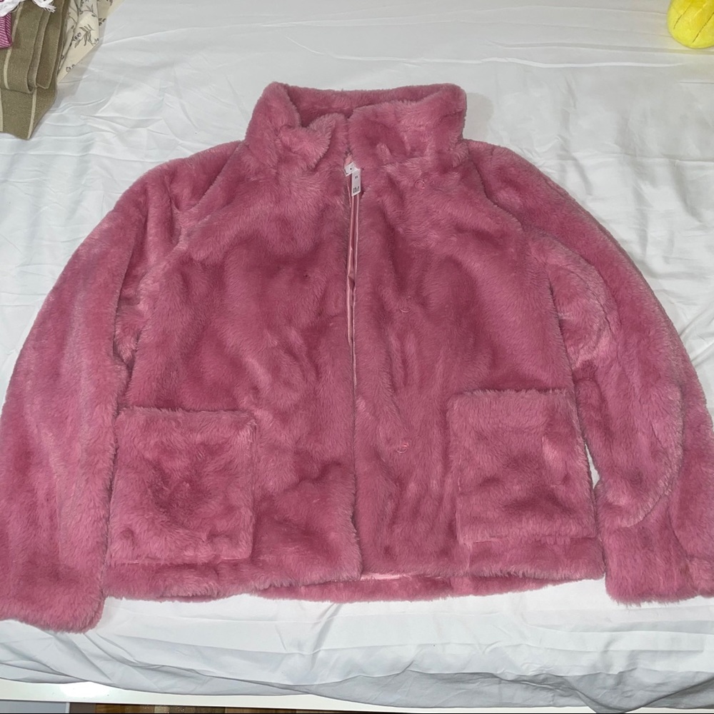 Pink faux fur jacket size CS